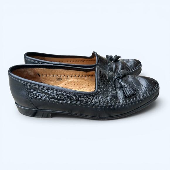 Zelli Ostrich Nappa Tassel Loafers Black Leather Mens Dress Shoes Size 7.5 Italy main image 8
